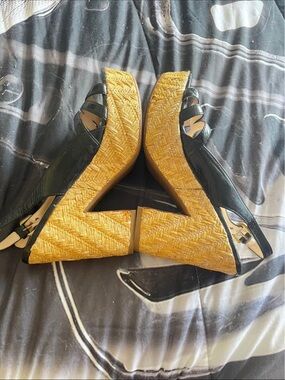 Prada Black Leather Espadrille Wedges with Natural Jute.Authenticity Guaranteed.